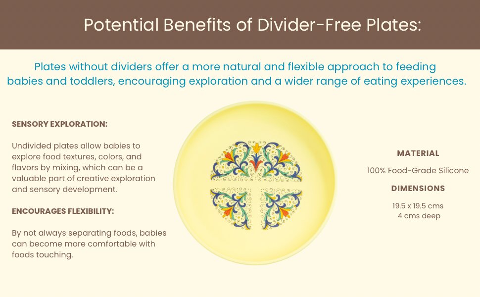 Ladydaidy divider-free silicone plate — open design encourages sensory food exploration